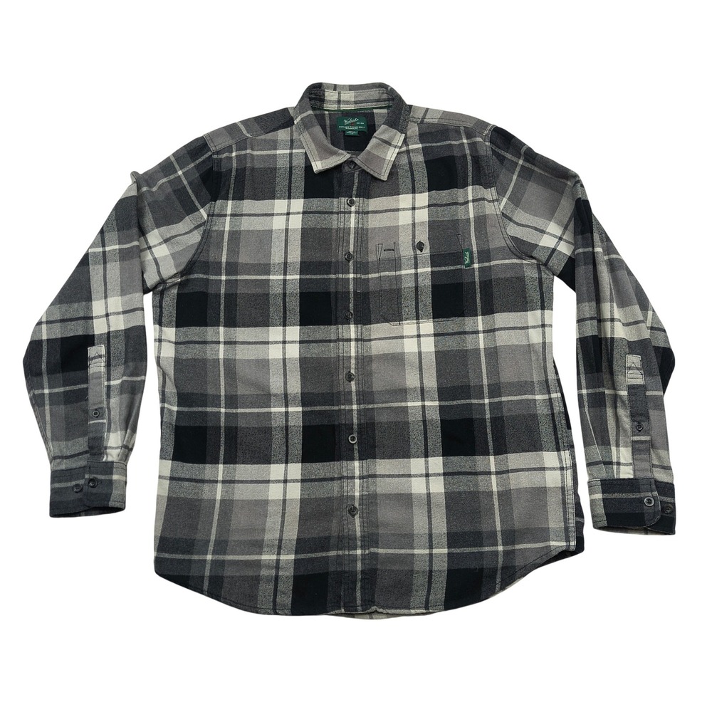 Woolrich Mens Grey Plaid Flannel Button Up Shirt Large L Cotton Long Sleeve